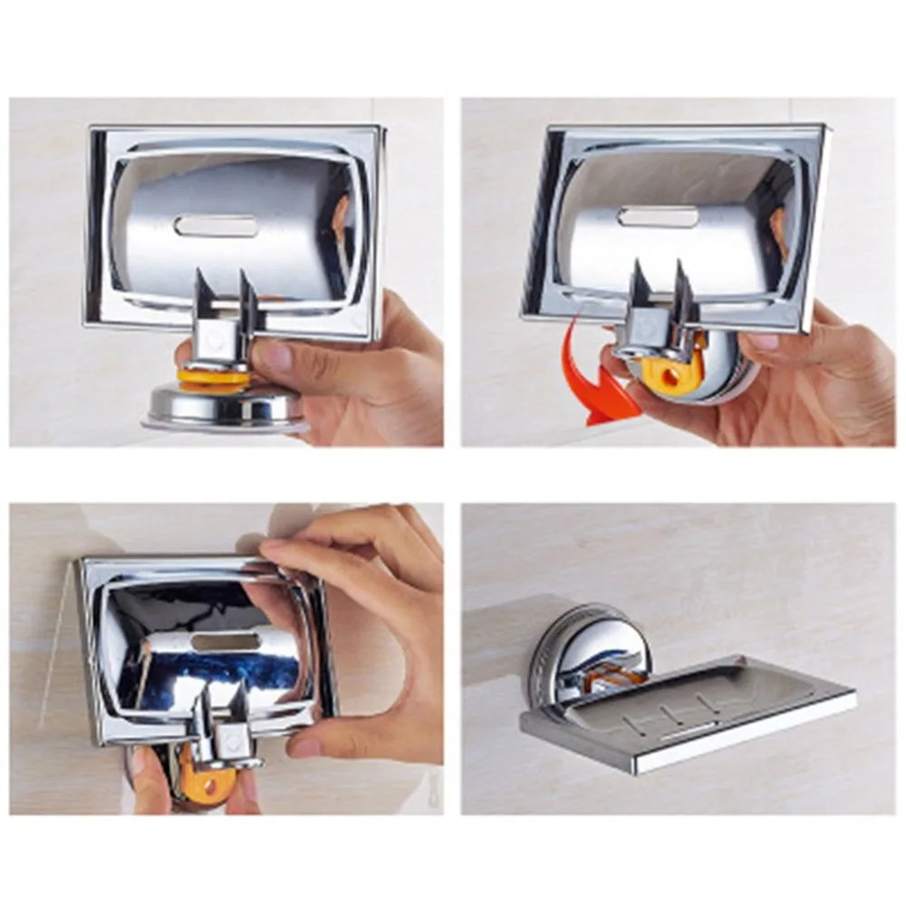 Bathroom Stainless Steel Soap Holder Vacuum Suction Cup Box Dish Storage Saver Shower Tray Accessories | Обустройство дома
