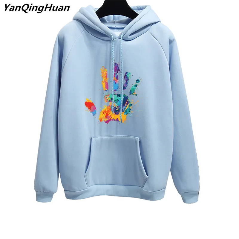 

2019 autumn and winter fashion cartoon palm print Harajuku women's jacket casual loose long-sleeved thick fleece coat jacket top