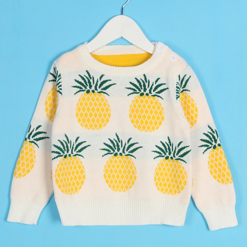 Свитер с ананасовым узором для маленьких девочек Детская осенняя теплая одежда