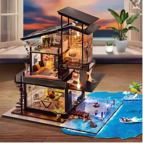 

DIY Doll House Miniature Dollhouse With Furnitures Wooden House Miniaturas Toys For Children New Year Christmas Gift