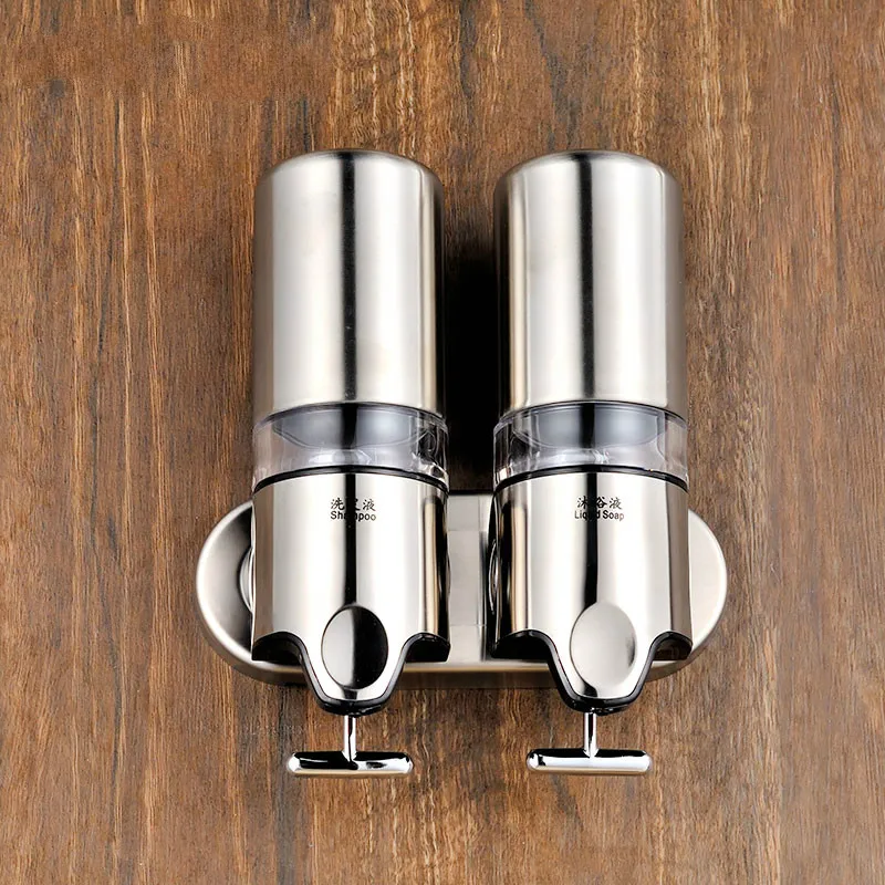 Диспенсер для мыла ванной комнаты из нержавеющей стали настенный ручной двойной