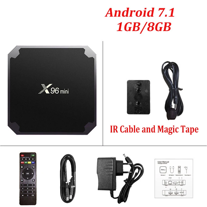 2G 16G Android 7,1 ТВ приставка Amlogic S905W четырехъядерный процессор поддержка 2,4 ГГц WiFi медиаплеер IP ТВ приставка X96 мини 1 ГБ 8 ГБ X96mini - Цвет: 1G 8G with IR cable