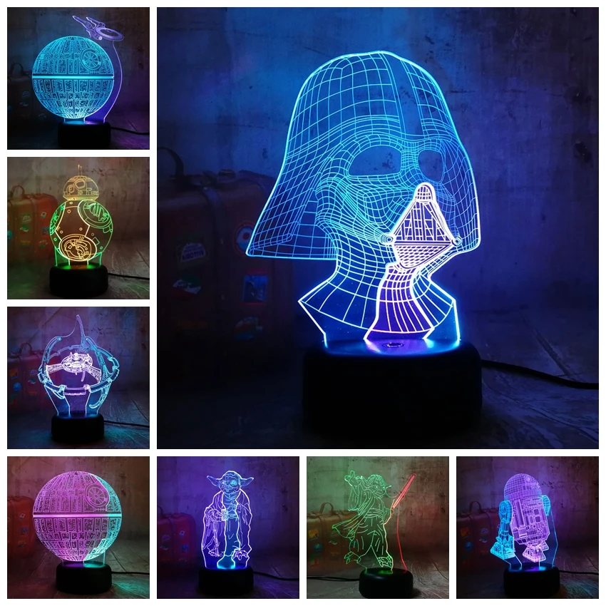 Смешанный двухцветный 3D Звездные войны серии RGB Новинка Светодиодный Ночник