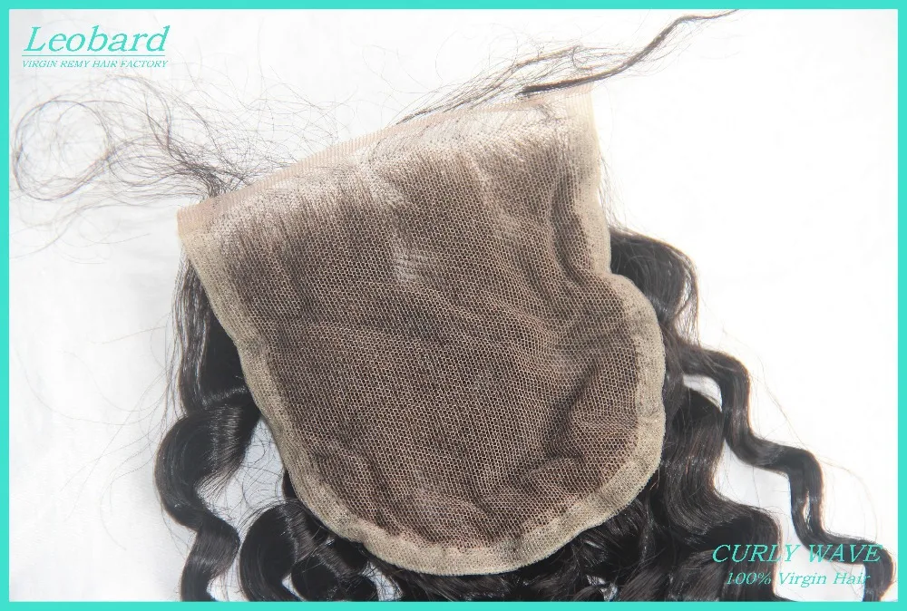 Brazilian virgin hair lace closure curly wave remy 1Pce free style Bleached knots parted natural color |