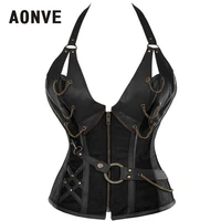 aonve steampunk corset gothic clothing corsets and bustiers corsage 4 steel boned women zipper faux leather corselet corset tops