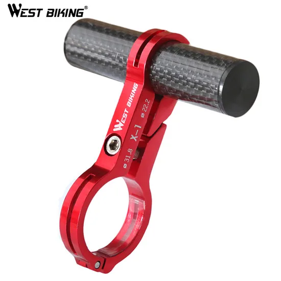 red WEST BIKING карбоновая велосипедная ручка удлинитель крепление ЧПУ Алюминиевый расширитель держатель светильник держатель для компьютерной лампы зажим 31,8 мм - Цвет: red