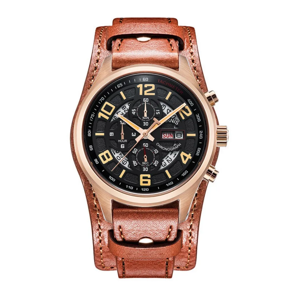 

Parnis Pilot V Serier Luminous Mens Leather Watchband Military Sport Chronograph Quartz Watch Wristwatch With Static Second Hand