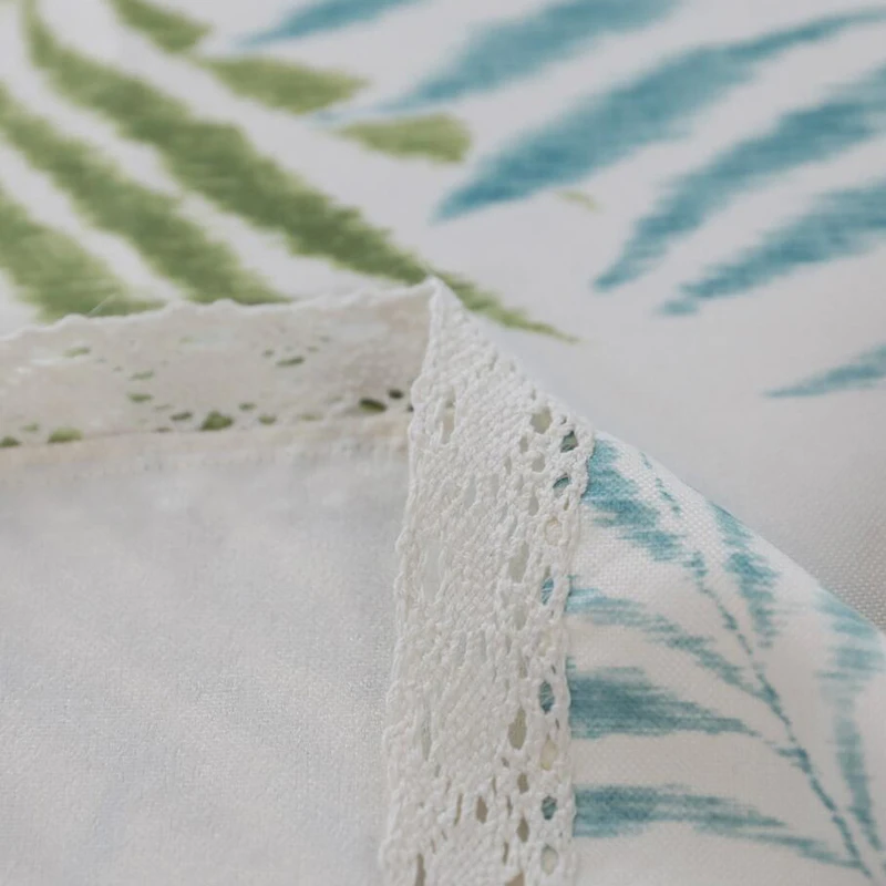 

Tablecloth Tropical Plant Leaf Printed Polyester Cotton Coffee Shop Table Cloth Rectangle Table Cover Tablecloth with Lace Edge