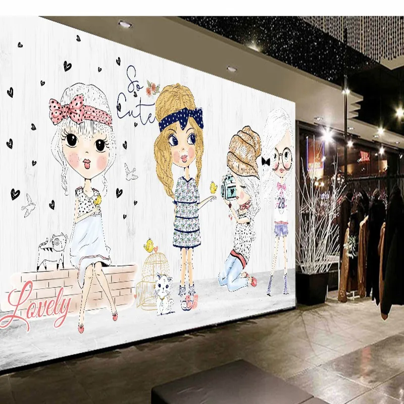 Пользовательские 3D фото обои Мода девушка ручная роспись мультфильм росписи на