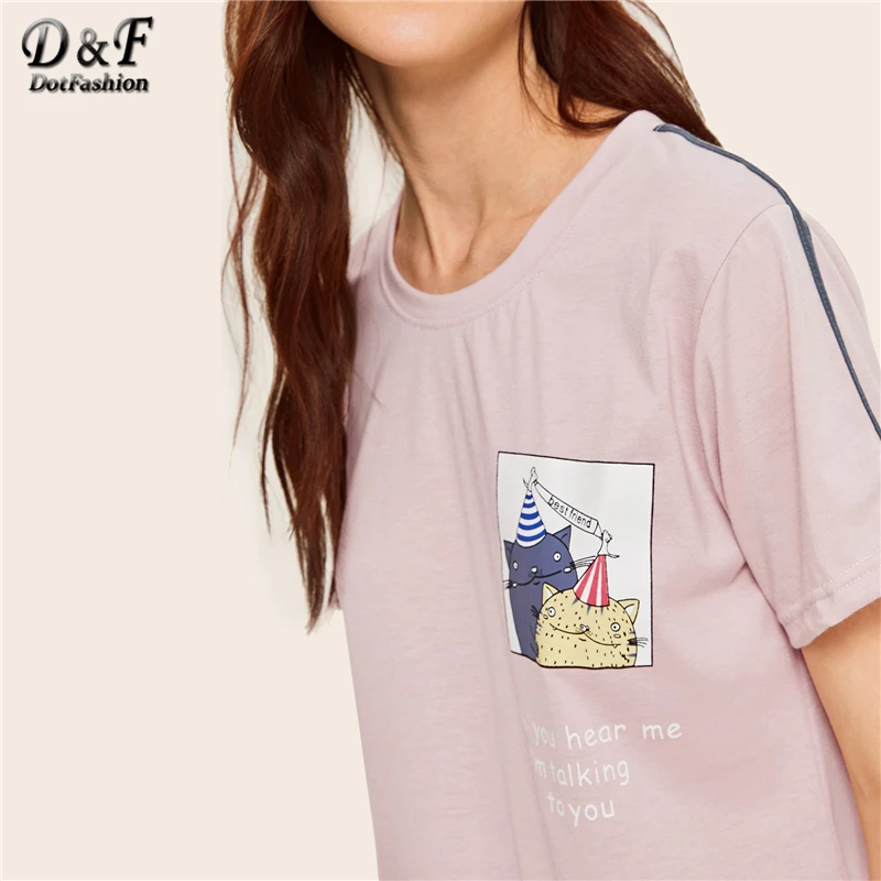 Dotfashion/пижамы для женщин с принтом из мультфильмов и букв, комплект летней одежды для сна, женская одежда для сна с коротким рукавом, повседневный пижамный комплект