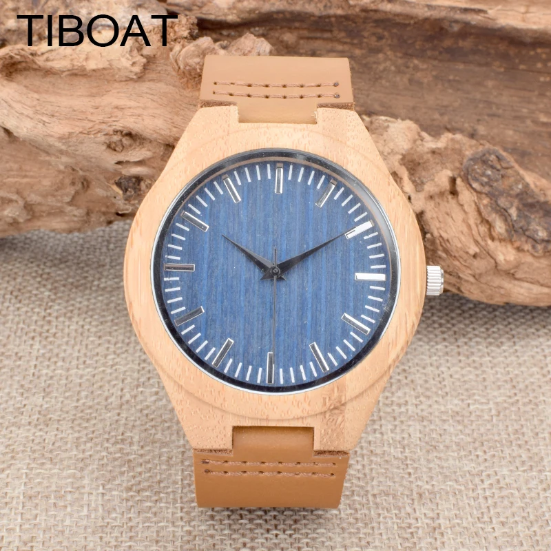 Tiboat простой Повседневное деревянные часы натурального бамбука наручные ручной