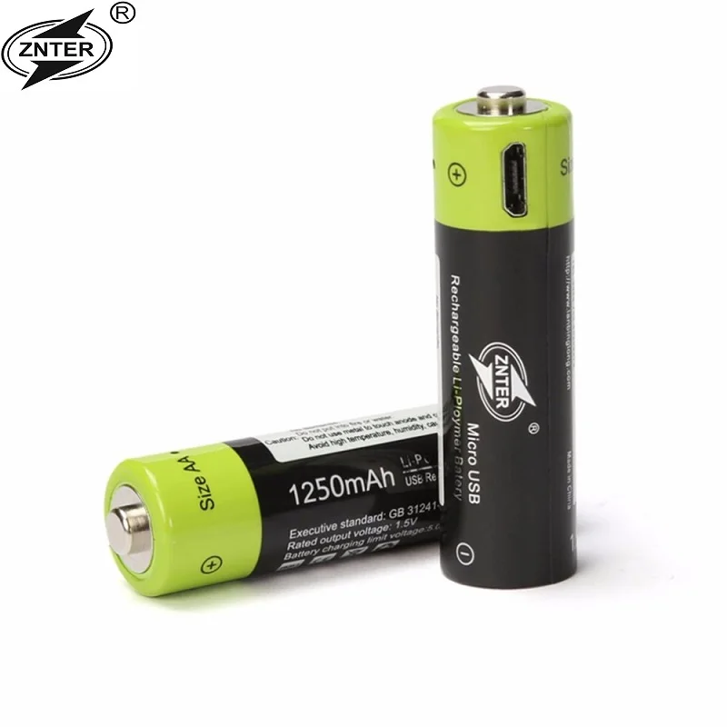 Аккумулятор ZNTER AA 1 5 в 1250 мАч 1/2/3/4 шт. USB быстрая зарядка перезаряжаемая