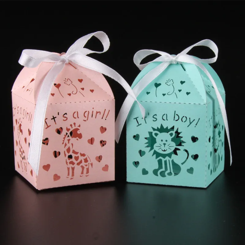

50pcs Pink/Blue Tiger And Giraffe Laser Cut Candy Box, Baby Shower Souvenir Gift Box Kids Party Favors,Wedding Decoration