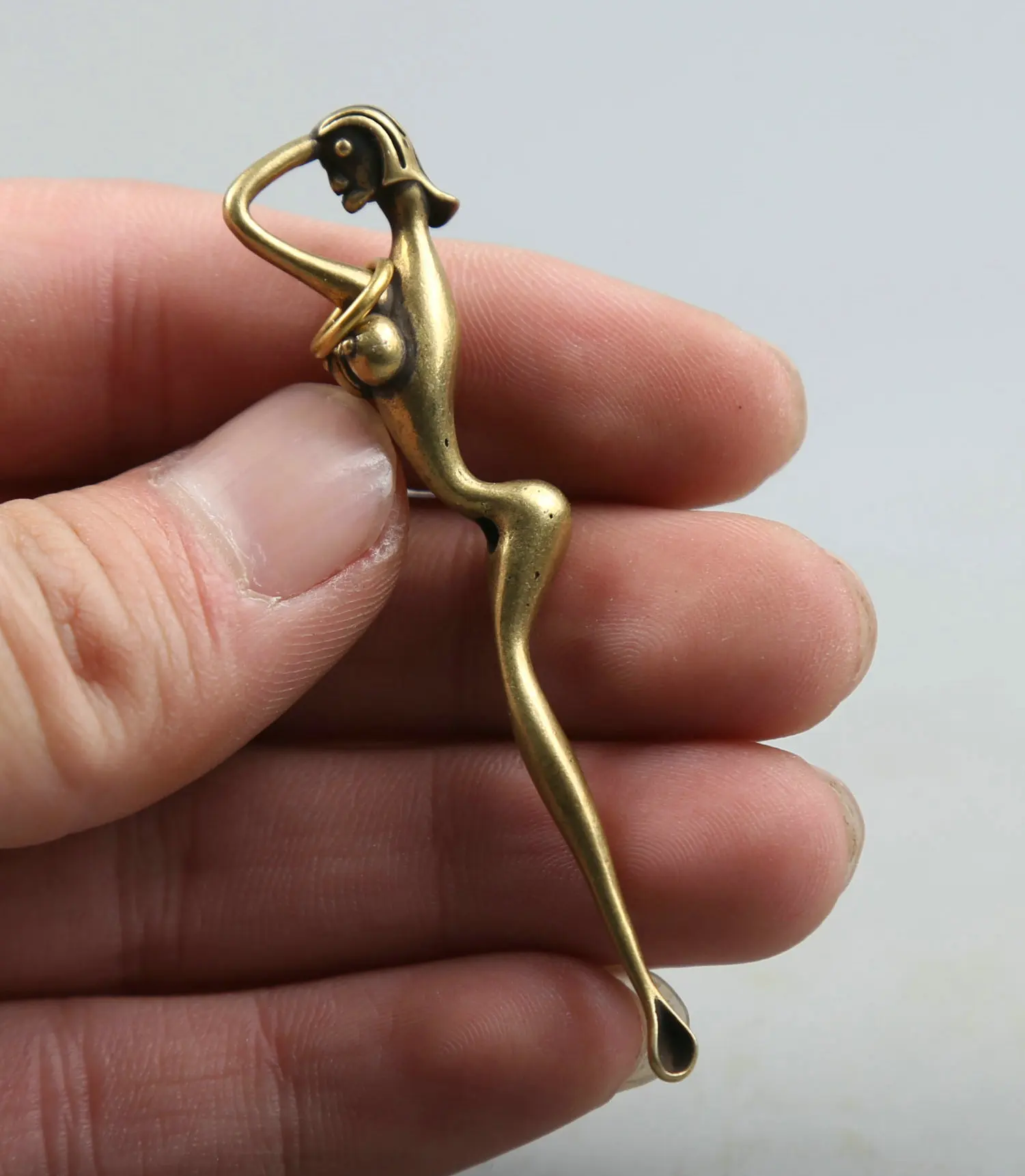 

66MM/2.6"Collect Curio Rare Chinese Fengshui Small Bronze Exquisite Pretty Beautiful Woman Naked Girl Earpick Pendant Statue 8g