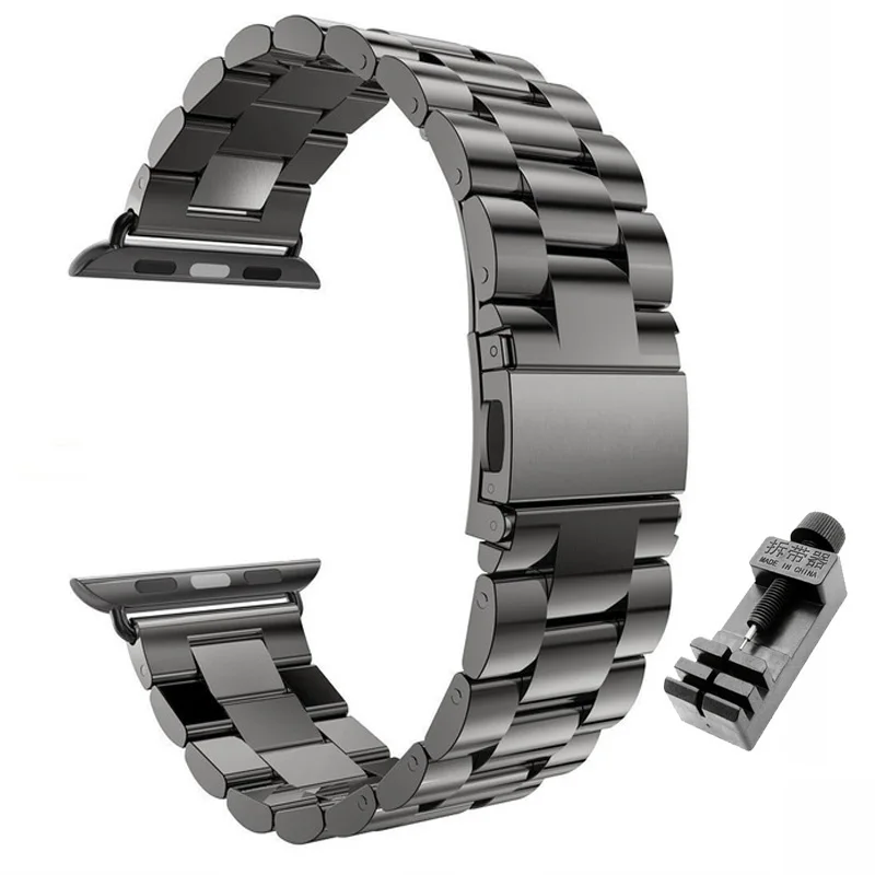 Black Спортивные из нержавеющей стали часы полосы для Apple Watch 4 38 40 42 44 мм ремешок замена ссылка браслет адаптер часы ремешок для iwatch - Цвет ремешка: Black