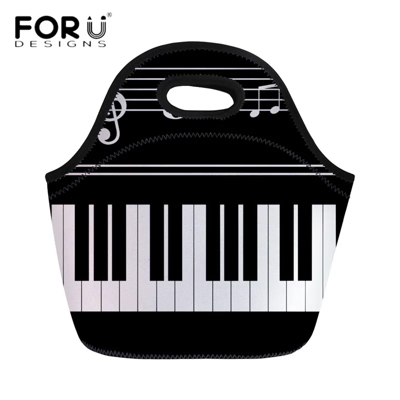 

FORUDESIGNS 3D Music Notes with Piano Keyboard Neoprene Lunch Bags for Women Waterproof Insulated Food Box Kids Snacks Tote Bag