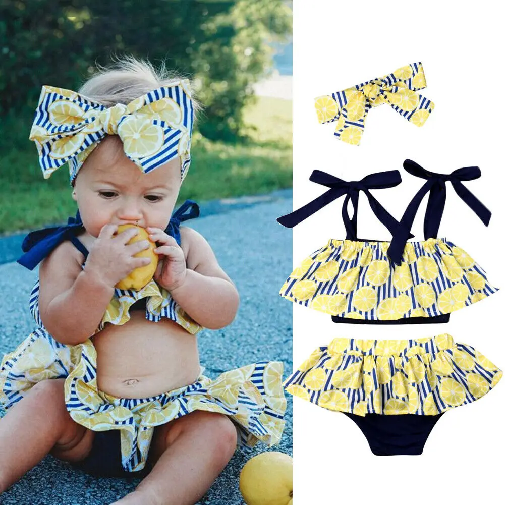 2019 Baby Girl summer clothing set Cute Belt Lemon Stripe Sling Vest Tops Shorts Skirt for Kid clothes toddler Children newborn | Детская