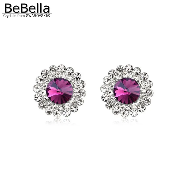 Женские круглые серьги гвоздики BeBella с кристаллами Swarovski модные ювелирные