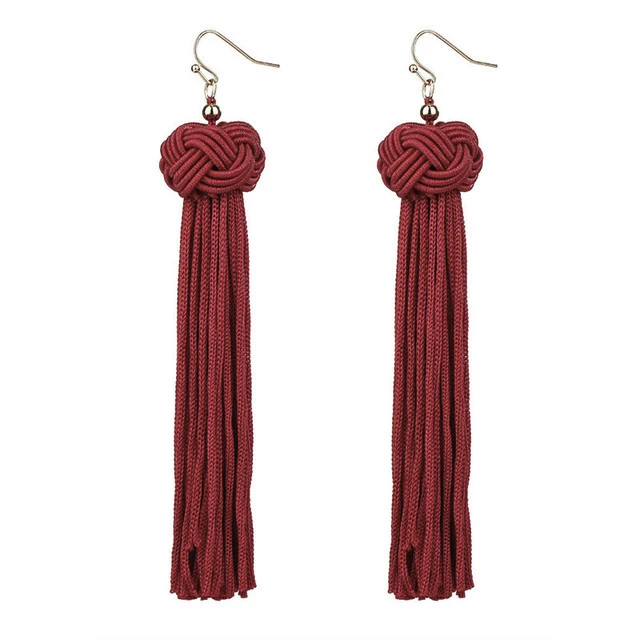 wine red Crazy Feng кисточка ручной работы серьги Мода черный, красный желтый и зеленый цвета Длинные мотаться уха Broncos шелк бахромой украшения для женщин - Окраска металла: wine red