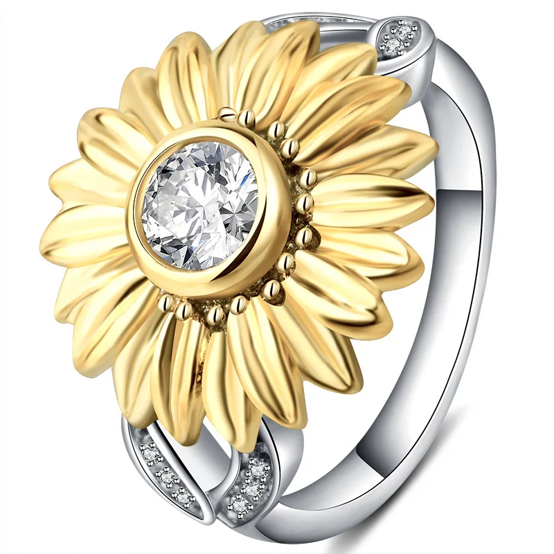 Свадебное кольцо с кристаллом подсолнуха 9 цветов горячая Распродажа 1