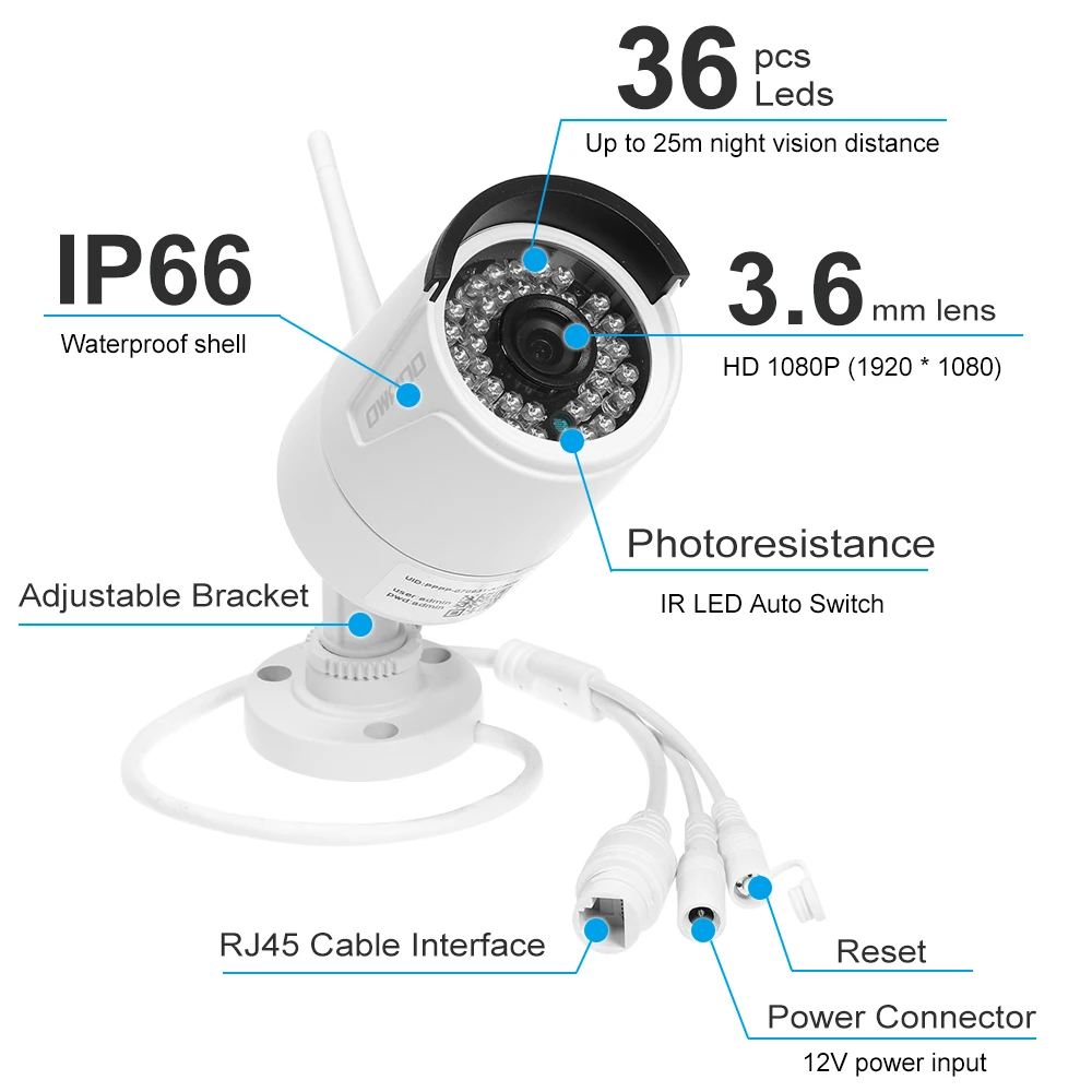 IP-камера OWSOO Беспроводная с поддержкой Wi-Fi 1080P IP66 | Безопасность и защита