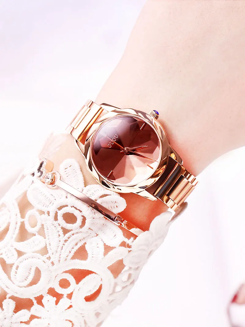 Модные Роскошные Часы GUOU Reloj Mujer розовые и цвета фиолетовый$ черные женские кварцевые часы из нержавеющей стали