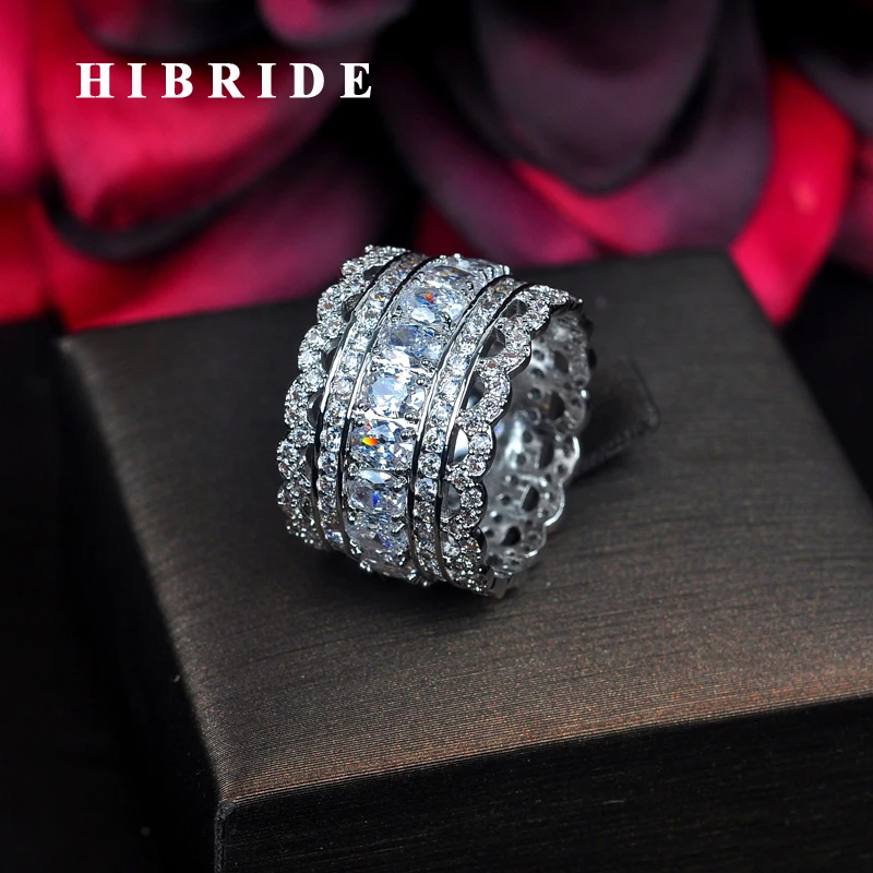 Роскошное обручальное кольцо HIBRIDE с фианитом для женщин на палец белого и