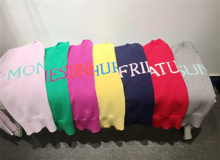 Женский джемпер с надписью Rainbow Week вязаный свитер в уличном стиле осень 2017 |