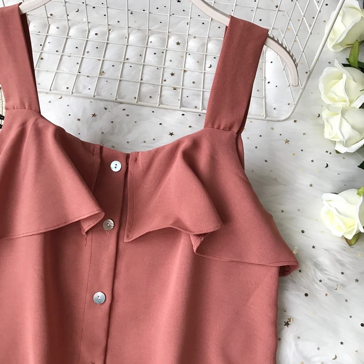 ALPHALMODA/ летний однобортный Топ с оборками+ широкие брюки, Женский повседневный комплект из 2 предметов, женские летние однотонные штаны, костюмы