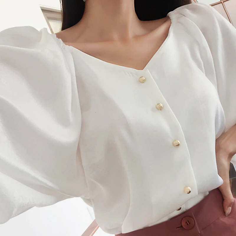 Осенний офисный Женский комплект из 2 предметов блуза с рукавом фонариком и