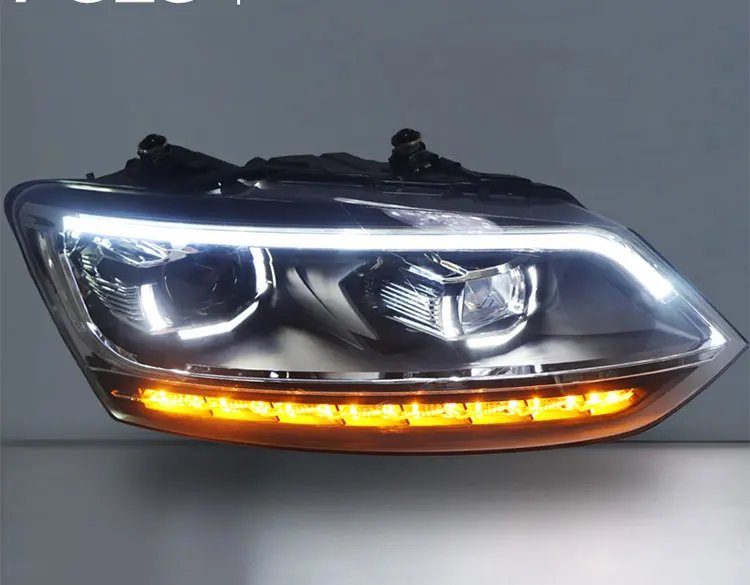 2 шт. светодиодный фары для VW Polo 2011- Автомобильный светодиодный фонарь с двумя ксеноновыми линзами автомобильные аксессуары дневные ходовые огни противотуманные фары
