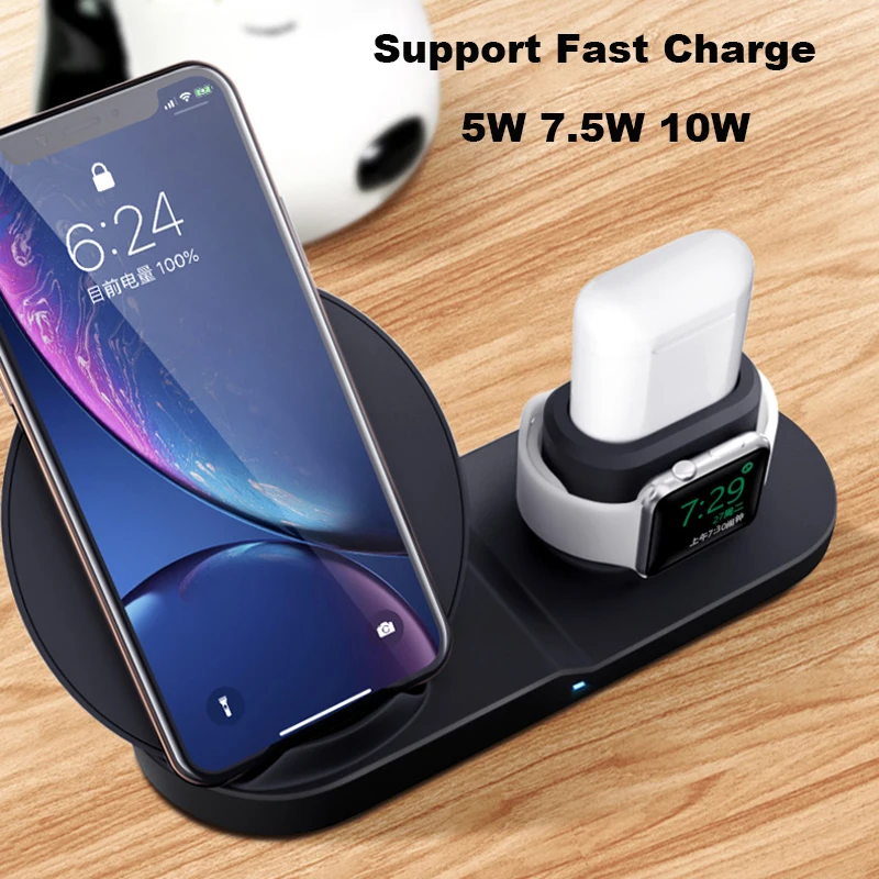10 Вт Qi Беспроводное зарядное устройство Быстрая зарядка для iPhone XR samsung 3 в 1 подставка Док-станция зарядное устройство для iWatch 1 2 3 4 Airpods