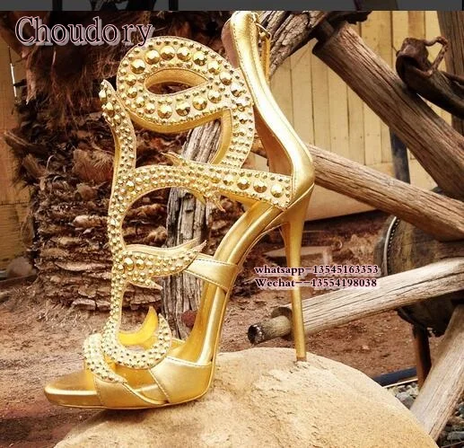 Luxury Brand New Fashion Womens Peep Toe Sandals Rhinestone Cut-outs Gold Back zipper Gladiator High Heels Sexy Pumps | Обувь