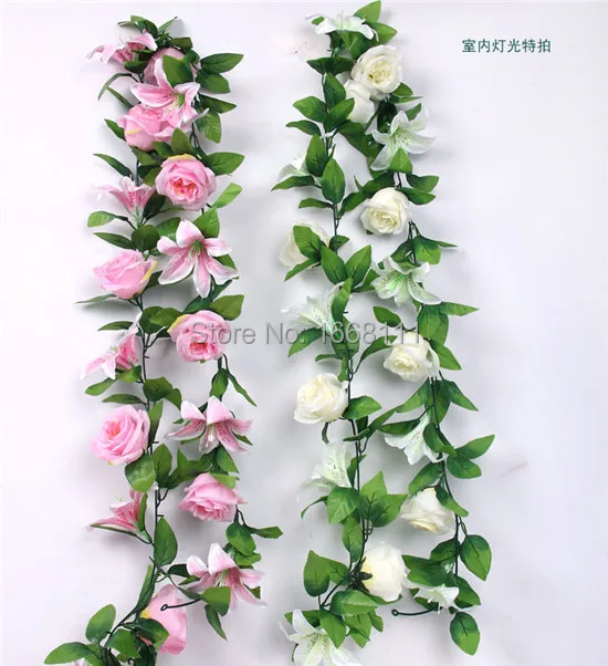 220 см искусственная лилия и розы ротанг искусственные Виноградная лоза для