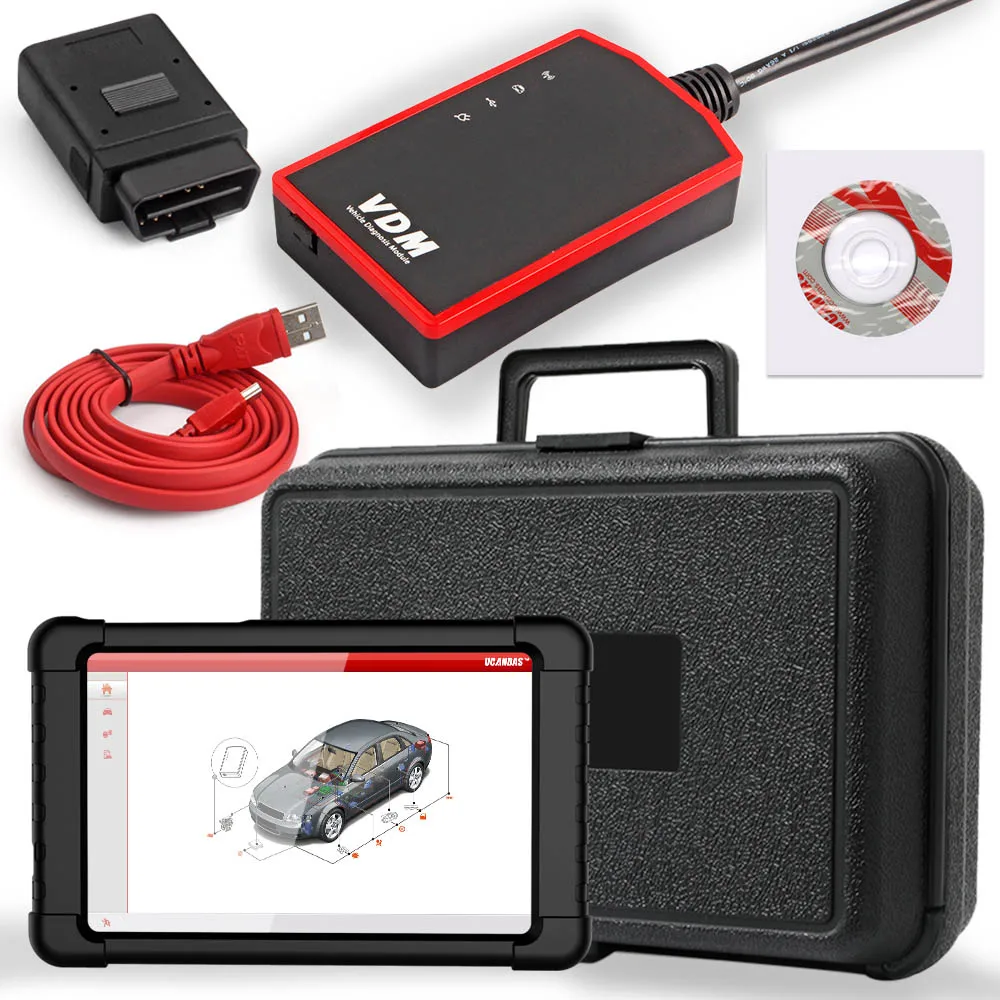 US Plug And Tablet UCANDAS VDM wifi OBD2 Автомобильный сканер полная система ABS подушка безопасности замена масла мульти-LanguagesFree обновление ODB автомобильный диагностический инструмент - Цвет: US Plug And Tablet