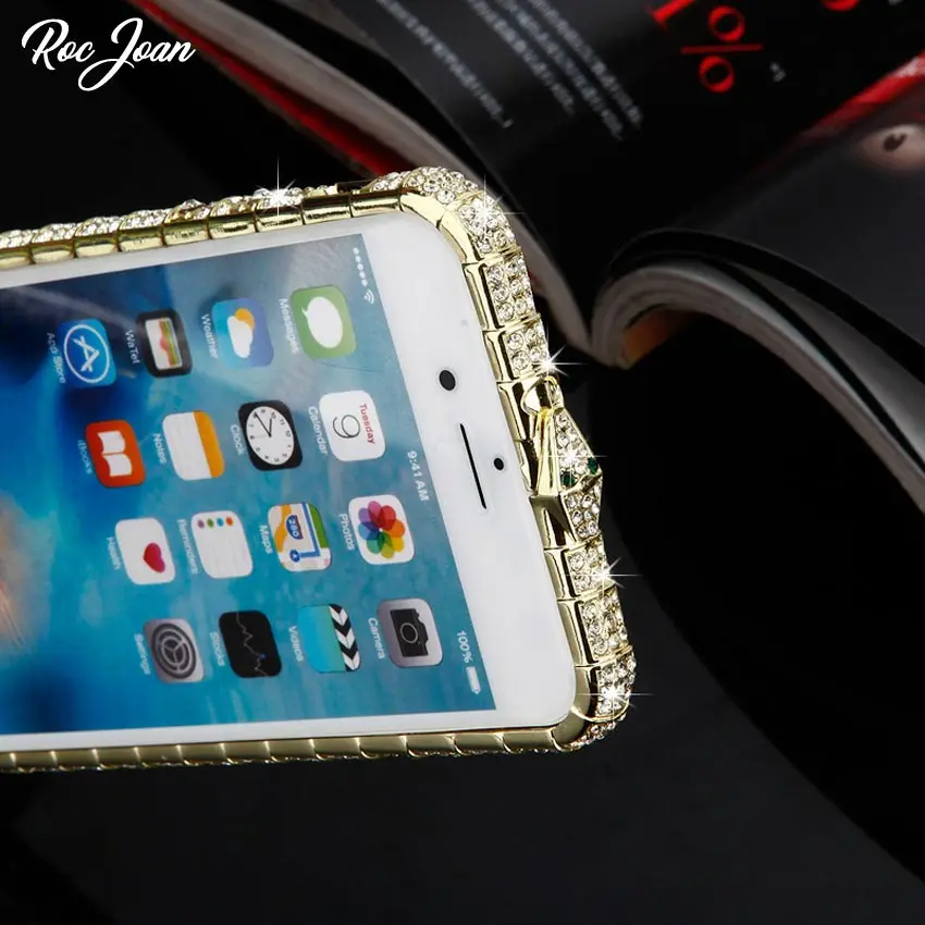 Сплав металла змеиная Пряжка Чехол-бампер с алмазами чехол для iPhone XS Max X 6 6s 7 8 Plus Роскошный Кристалл Стразы защитный чехол