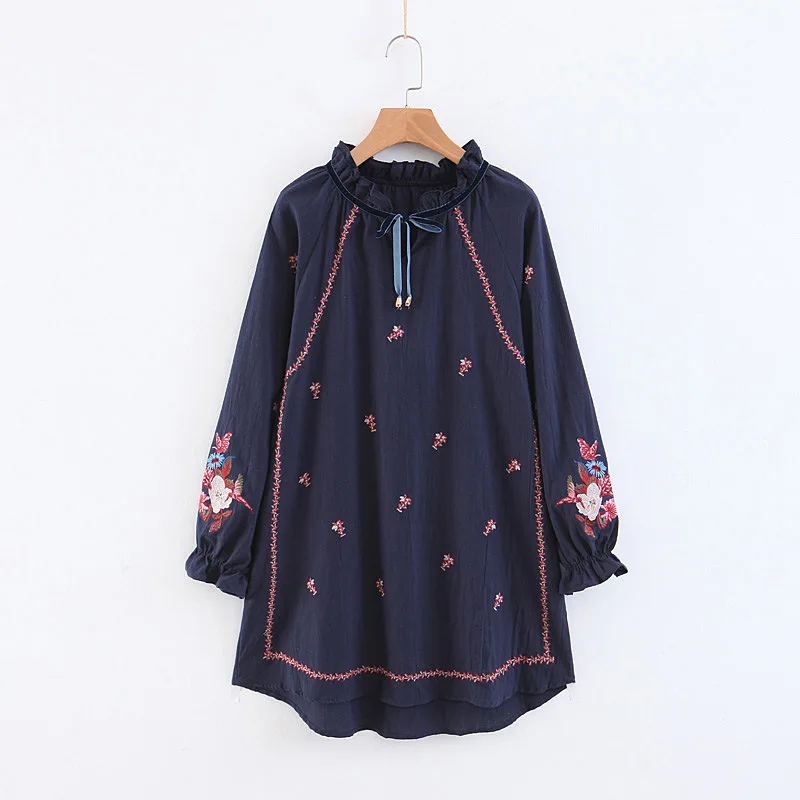 TEELYNN boho блузка шикарный фонарь с длинным рукавом хлопковая цветочной вышивкой О