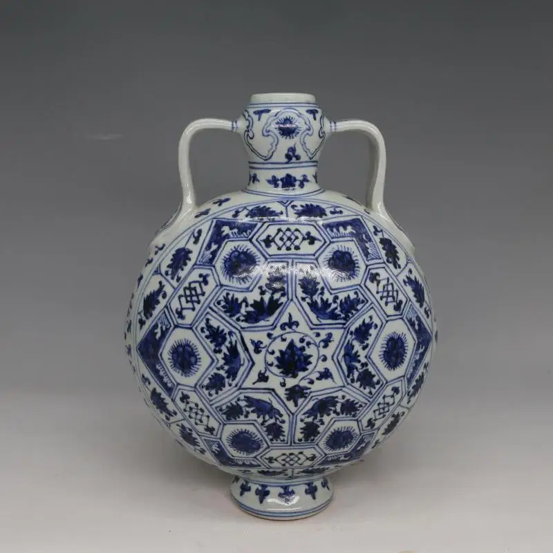 Antique MingDynasty porcelain vase,Blue ribbon flat bottle,Hand-painted crafts,Decoration,Collection&Adornment,Free shipping