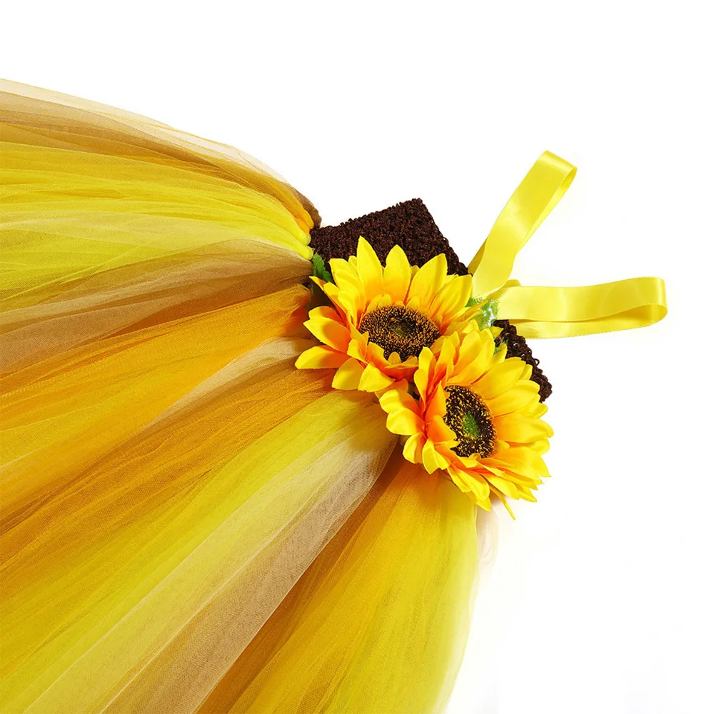 

Sun Flower Halloween Pumpkin Dress Kids Ankle Length Ribbon Sling Tutu Dress Scarecrow Girls Floral Dress Halloween Outfits Gown