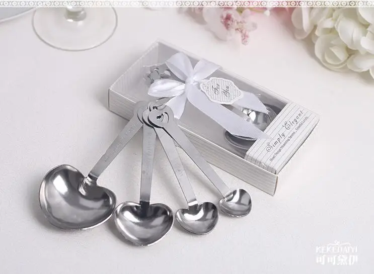 Серебряные мерные ложки в форме сердца белой коробке свадебный подарок на день