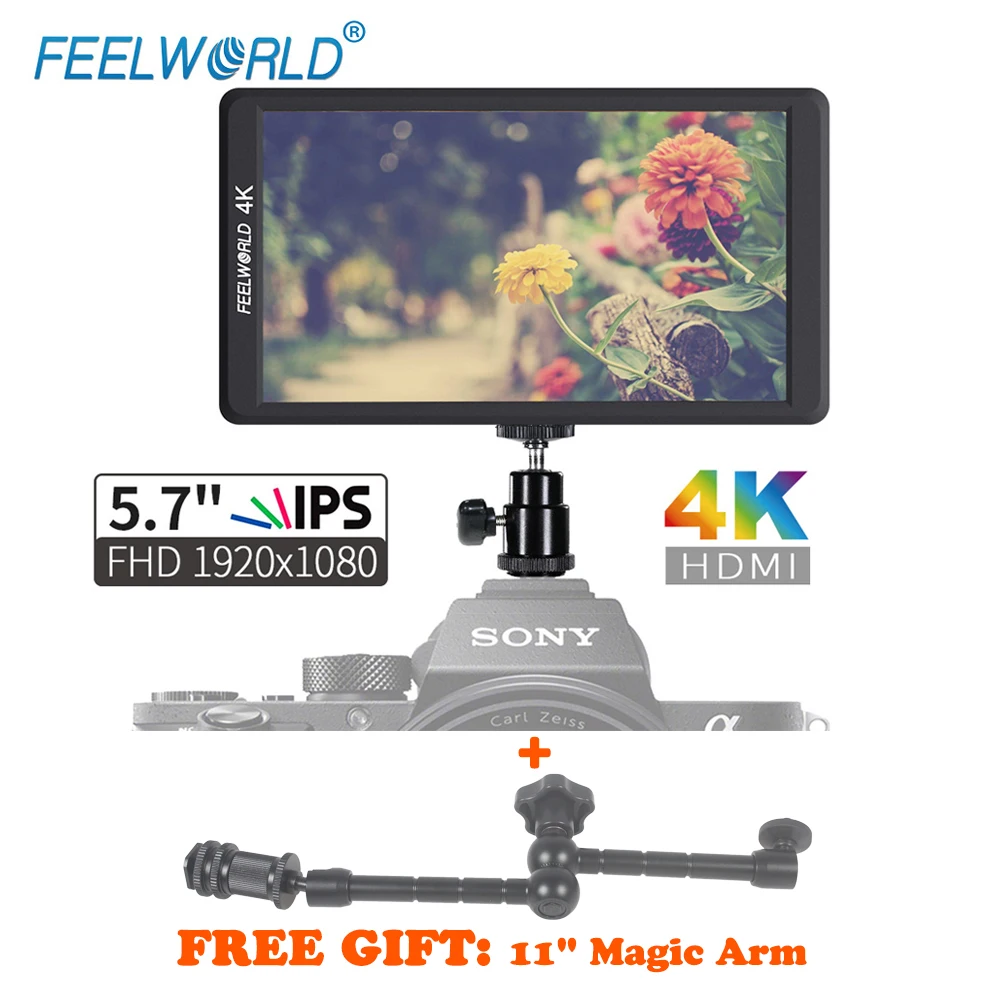 

Feelworld F570 5.7" IPS Full HD 1920X1080 4K HDMI Input/output DSLR Camera monitors for Sony Nikon Cannon GH5 Bmppc Cameras