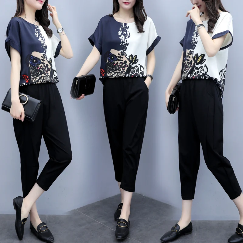 Женский спортивный костюм с цветочным принтом повседневный комплект из 2