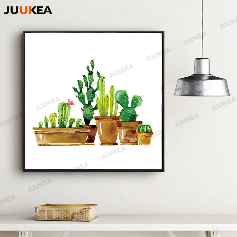 Cuadro Watercolor Cactus Combined Green Plants Canvas Art Print Painting Poster Wall Pictures For Home Decoration Decor | Дом и сад