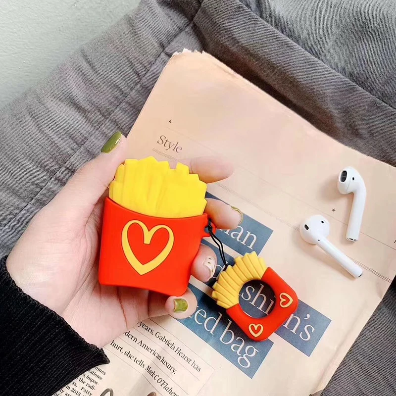 Кольцо на палец для Apple AirPods сумка картофель фри гамбургер мягкий силиконовый наушник чехол для Airpods Чехлы popcorn чехол с клубникой