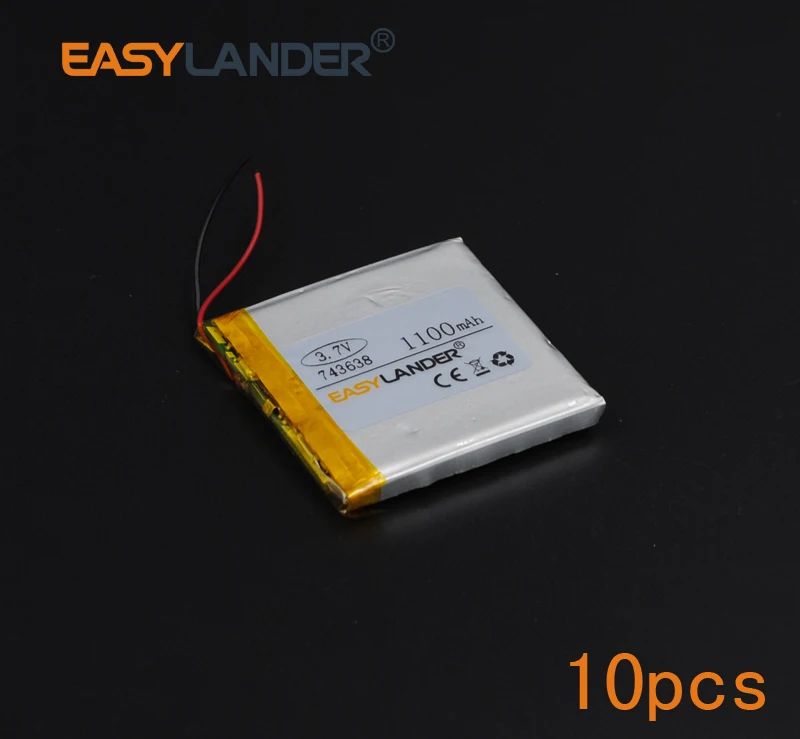 10 шт./лот 3 7 V 1100mAh 743638 перезаряжаемый литий-полимерный литий-ионный аккумулятор