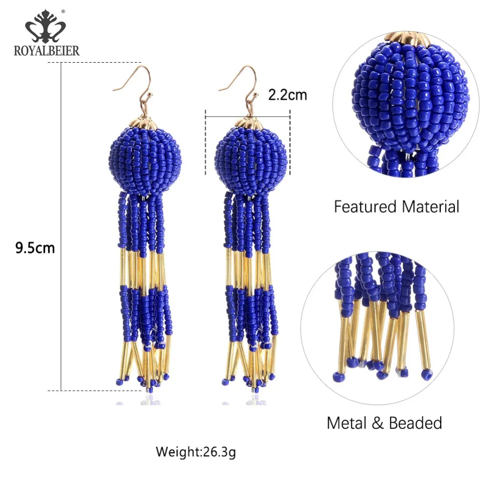 

ROYALBEIER Multi Colors Glass Bead Long Tassel Earring Handmade Tassels Drop Earrings Jewelry Party Dangle Earrings ES0274