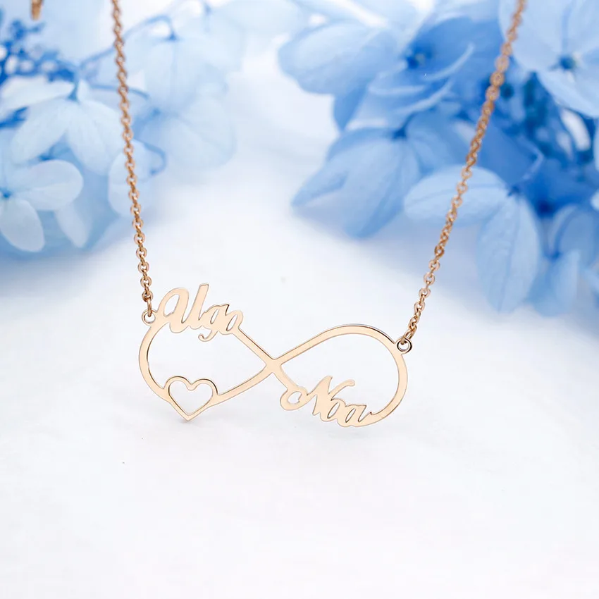 2 Names with Heart 2 Золото Цвет персонализированные Бесконечность имя ожерелье с сердцем имя пары на заказ подвески из нержавеющей стали ювелирные изделия лучший друг подарки - Окраска металла: 2 Names with Heart 2