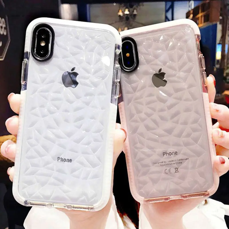 

Clear Geometric Diamond Transparent Soft TPU Clear Phone Case For iPhone X 7 7 Plus 6 6S Plus 8 8Plus Bling Rhombus Back Cover