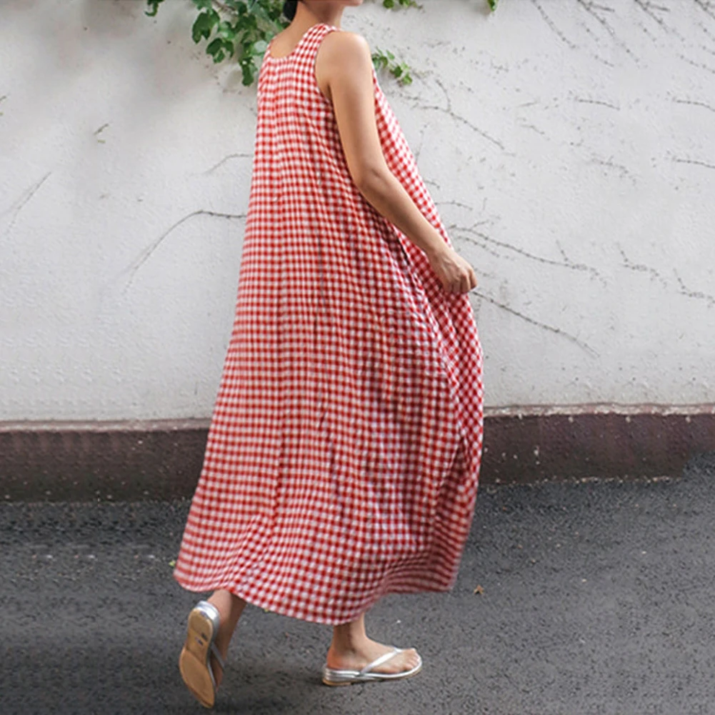 Модные летние платья рубашки 2019 свободный женский сарафан в клетку без рукавов с