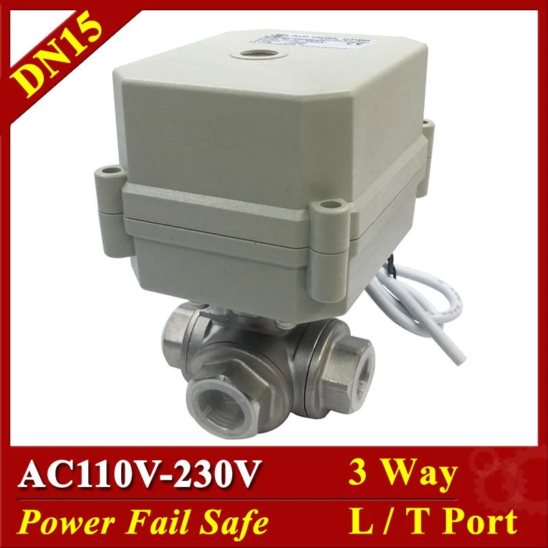 

Tsai Fan Power Off Return Electric 3 Way Valve BSP/NPT 1/2" DN15 T/L Port 2/5 Wires AC110V 220V For Flow Control Systems